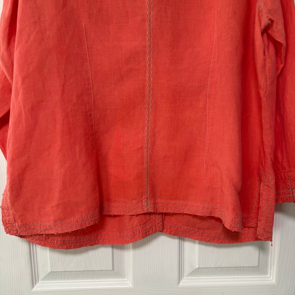 Sigrid Olsen Women's100%Linen Orange Embroidered Beaded Long Sleeve Top 1X - Picture 12 of 16